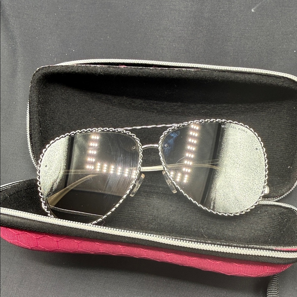 Michael Kors Silver-Tone Aviator Sunglasses with Twisted Rope Detailing